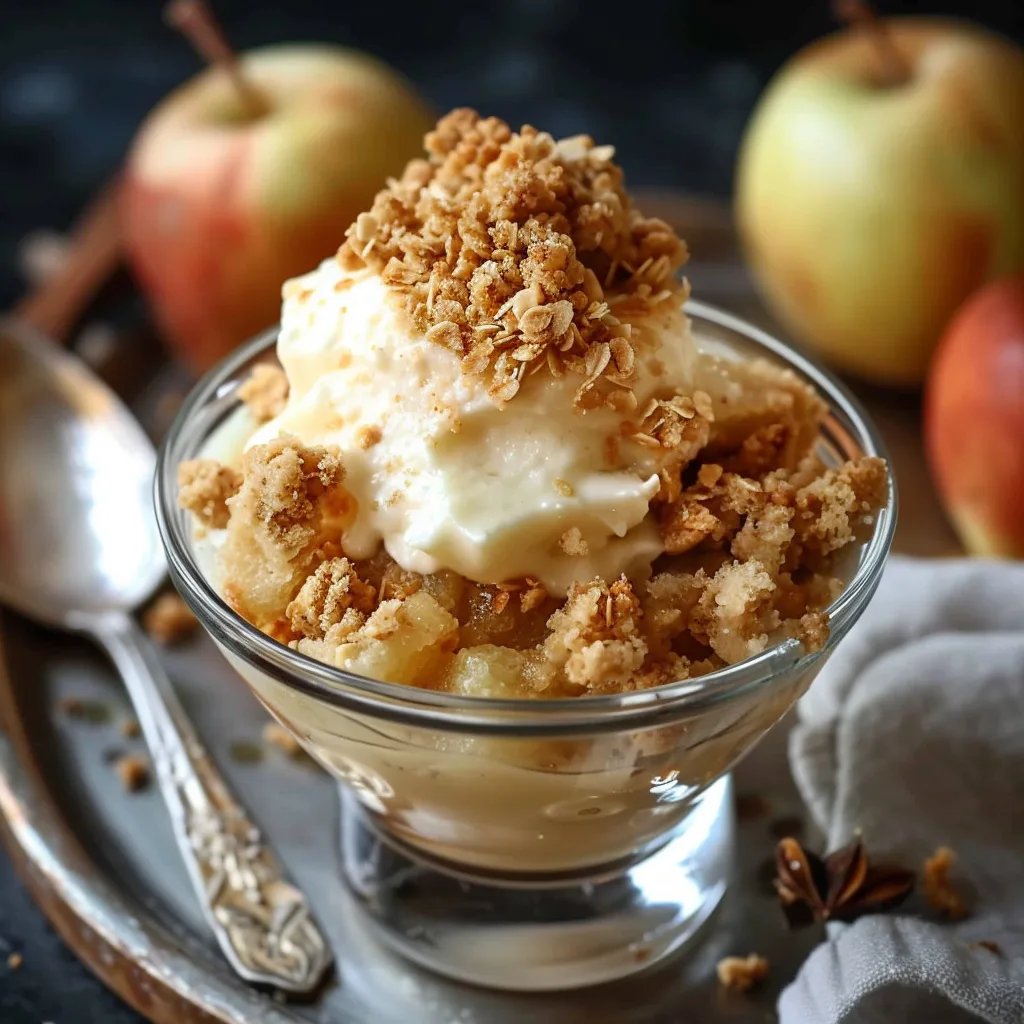 Apfel Crumble mit Vanilleeis im Glas