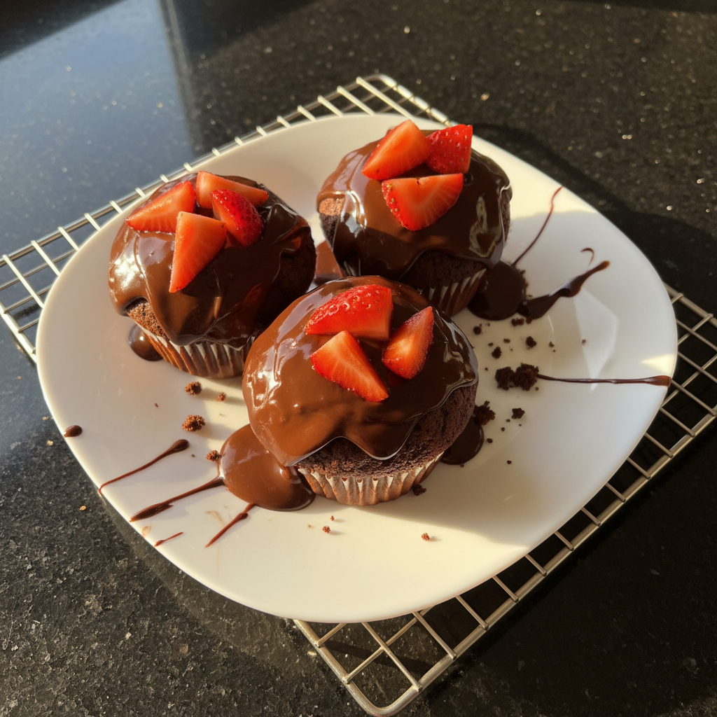Schokoladenüberzogene Erdbeer Cupcakes