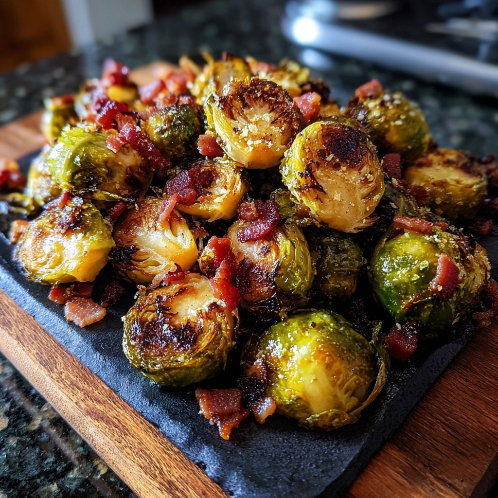 Geroestete Rosenkohl mit Speck