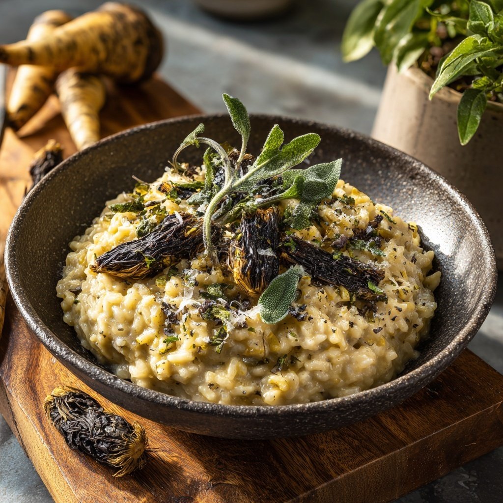 Schwarzwurzel Risotto mit Salbei