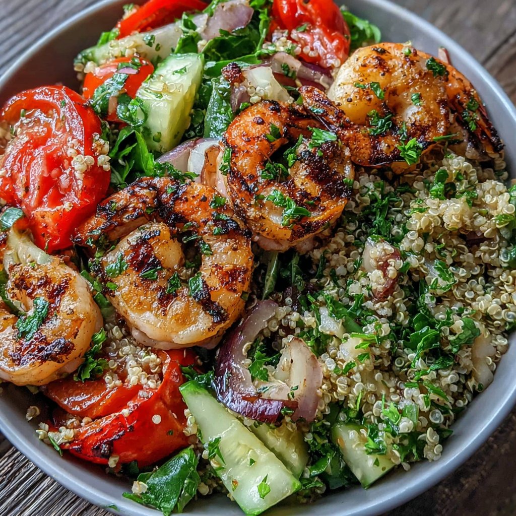 Garnelen und Quinoa Bowl