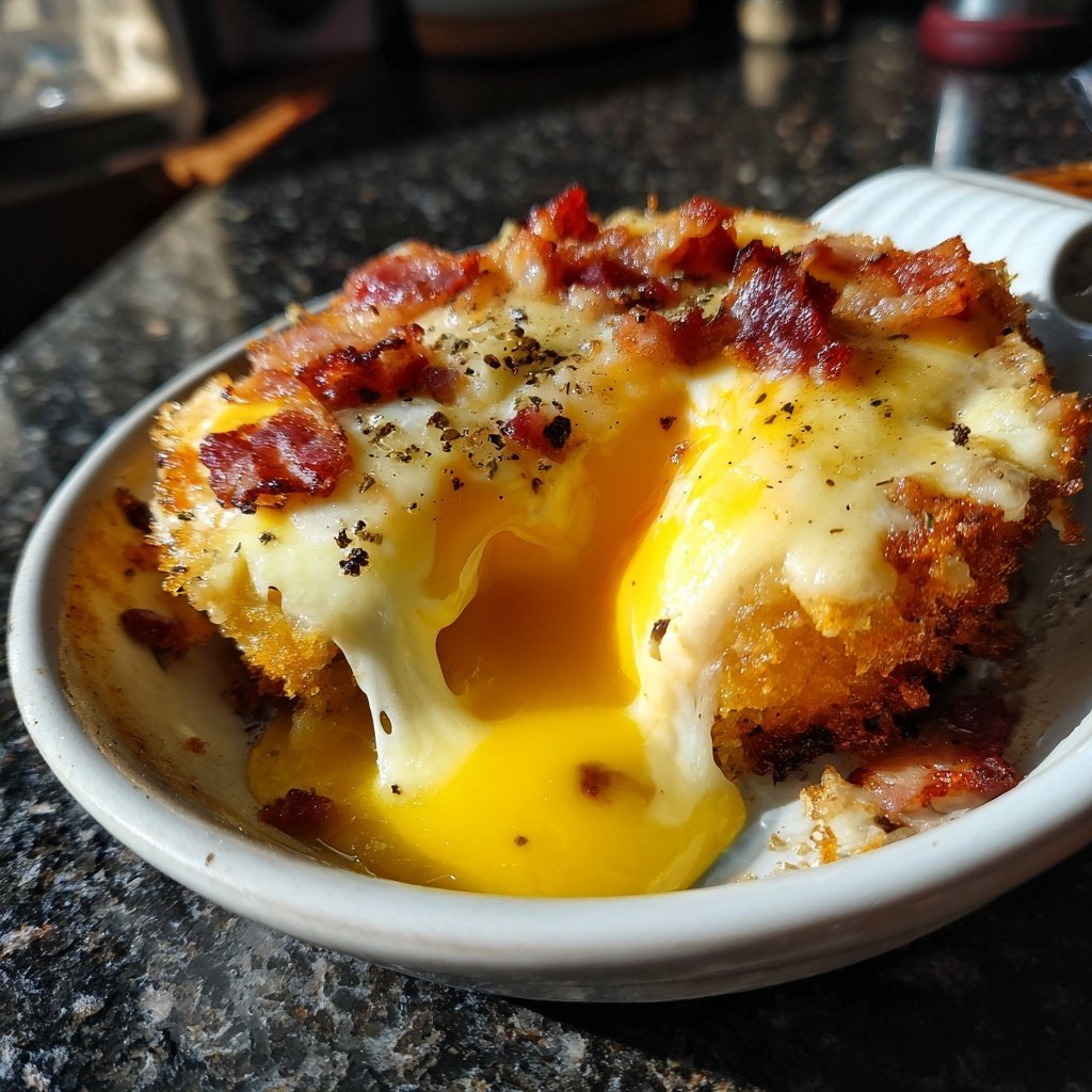 Raclette Pfännchen mit Ei und Speck