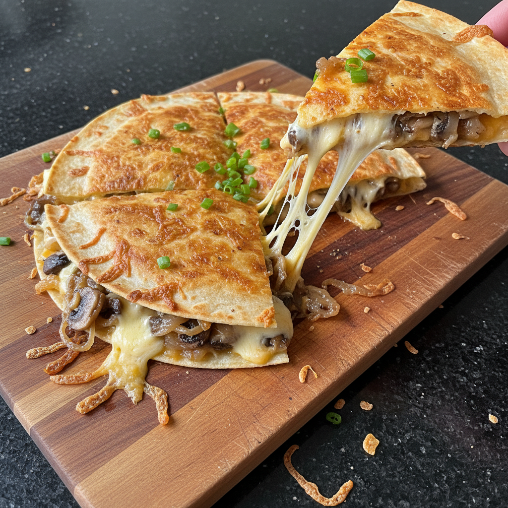 Karamellisierte Zwiebel Pilz Quesadilla