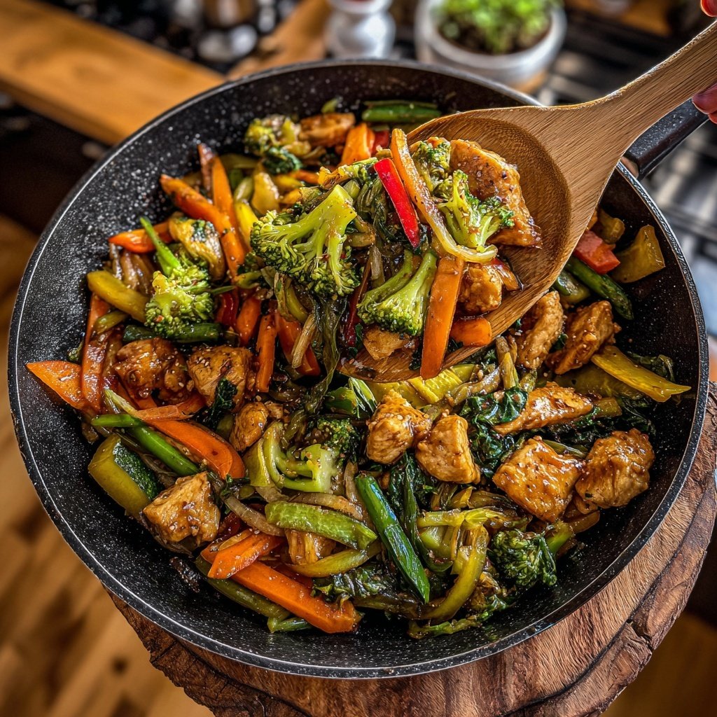 Hähnchen Gemüse Brauner Reis Pfanne